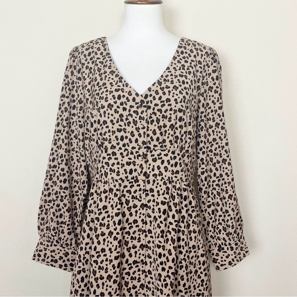 J. Crew Leopard Print Button Front A-Line Midi Dress Camel Mod - Picture 6 of 14